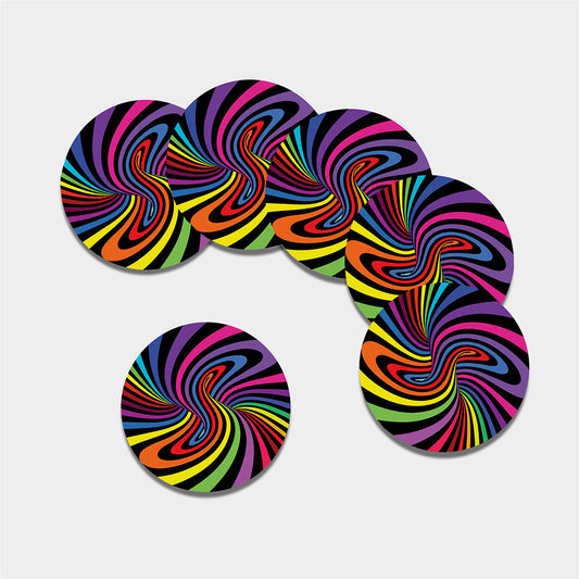 Rainbow Torus Psychedelic Print Leather Coaster Set