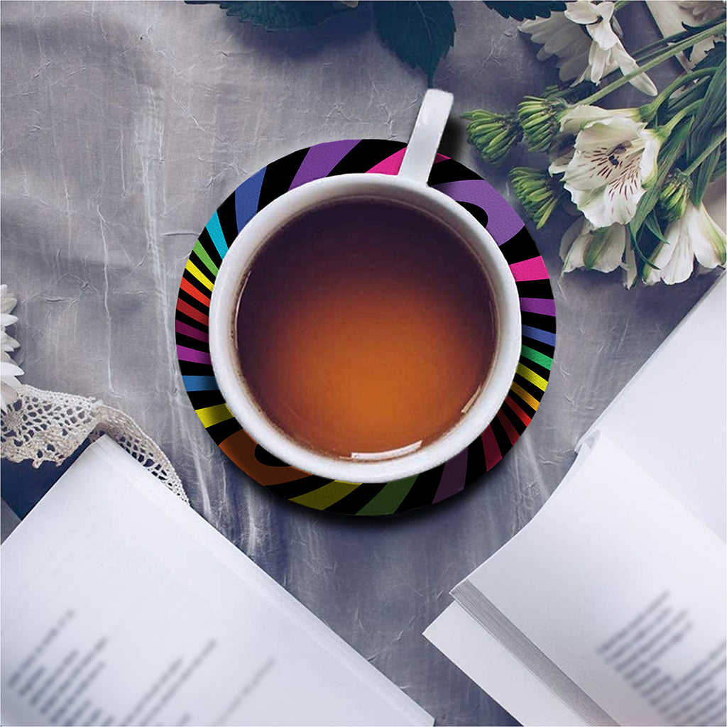 Rainbow Torus Psychedelic Print Leather Coaster Set
