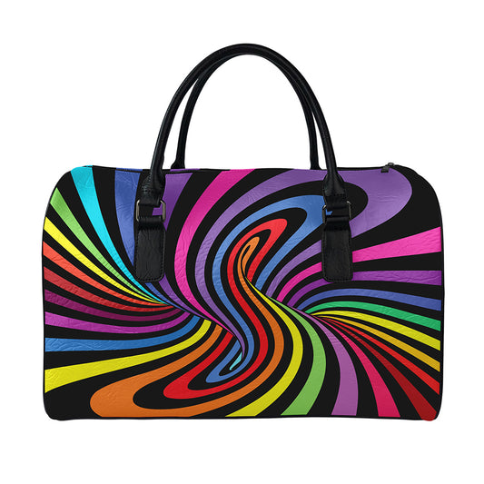 Rainbow Torus Psychedelic Print Leather Duffle Bag
