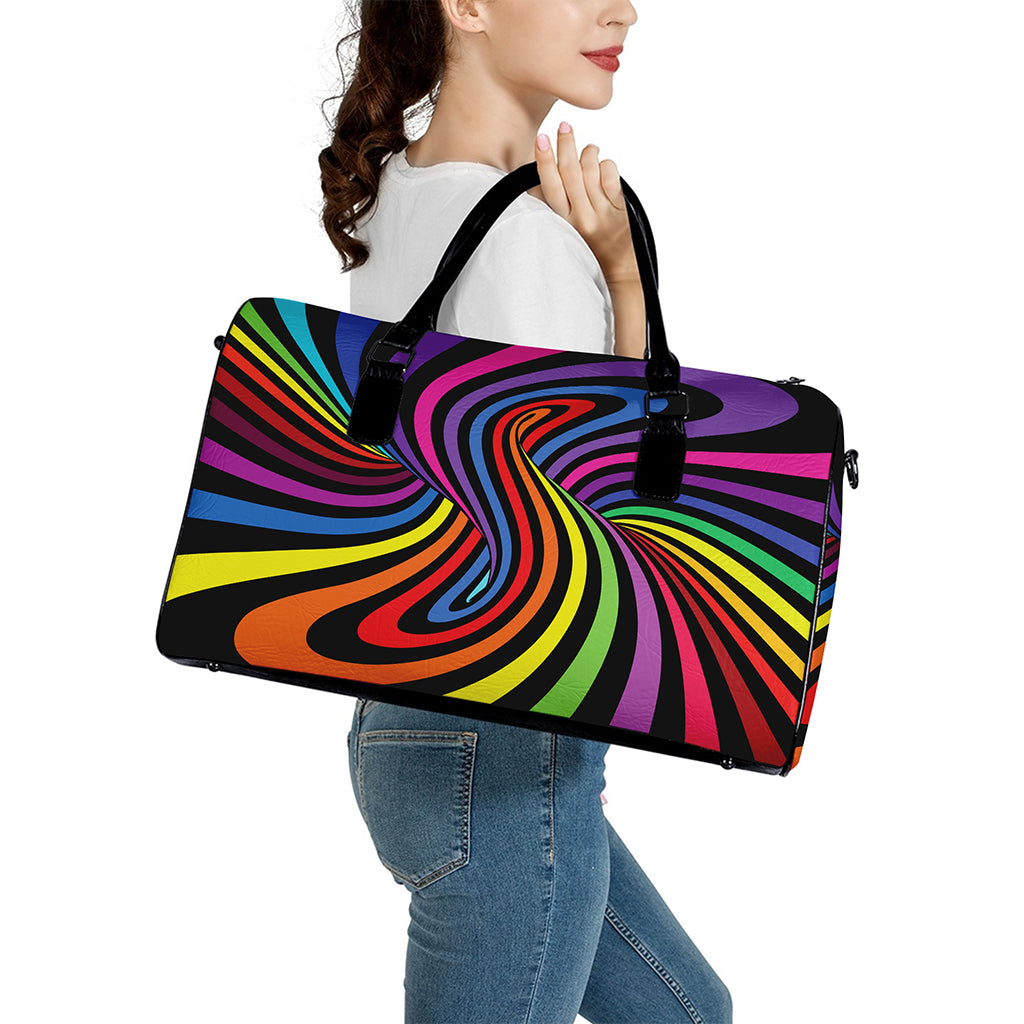 Rainbow Torus Psychedelic Print Leather Duffle Bag