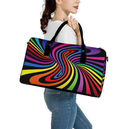 Rainbow Torus Psychedelic Print Leather Duffle Bag
