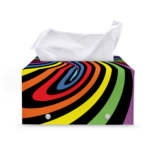 Rainbow Torus Psychedelic Print Leather Tissue Box Cover