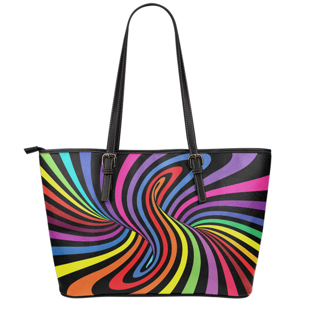 Rainbow Torus Psychedelic Print Leather Tote Bag