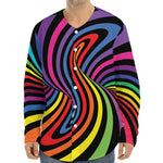 Rainbow Torus Psychedelic Print Long Sleeve Baseball Jersey