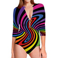 Rainbow Torus Psychedelic Print Long Sleeve Swimsuit