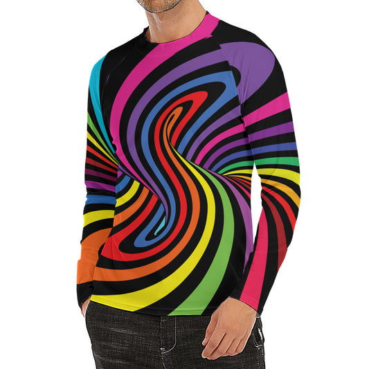 Rainbow Torus Psychedelic Print Men's Long Sleeve Rash Guard