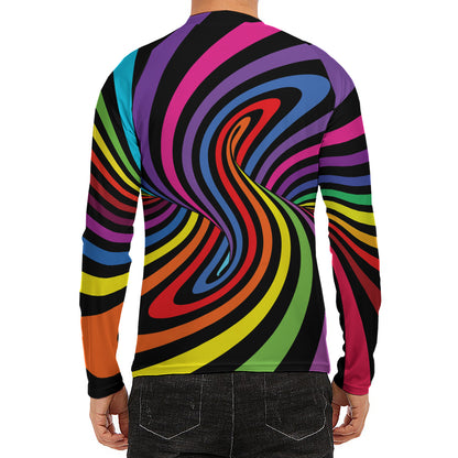 Rainbow Torus Psychedelic Print Men's Long Sleeve Rash Guard
