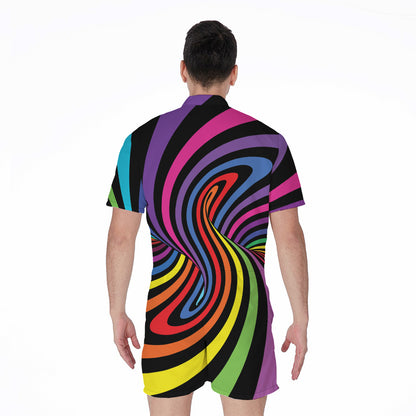 Rainbow Torus Psychedelic Print Men's Rompers