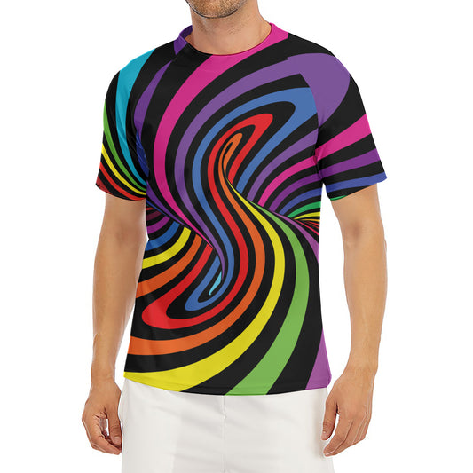 Rainbow Torus Psychedelic Print Men's Short Sleeve Rash Guard