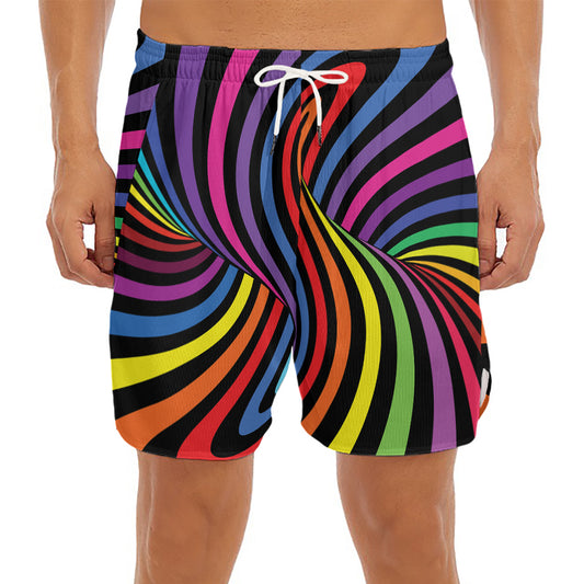 Rainbow Torus Psychedelic Print Men's Split Running Shorts
