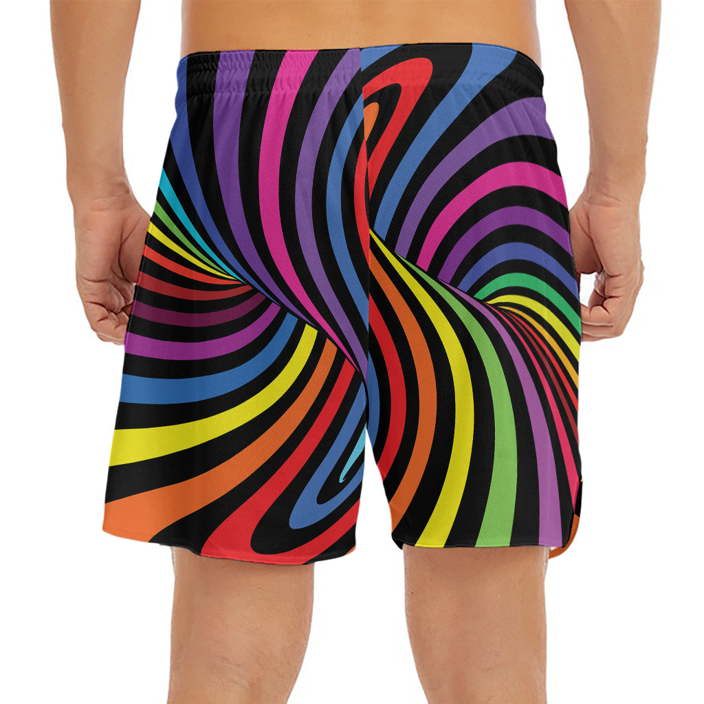 Rainbow Torus Psychedelic Print Men's Split Running Shorts