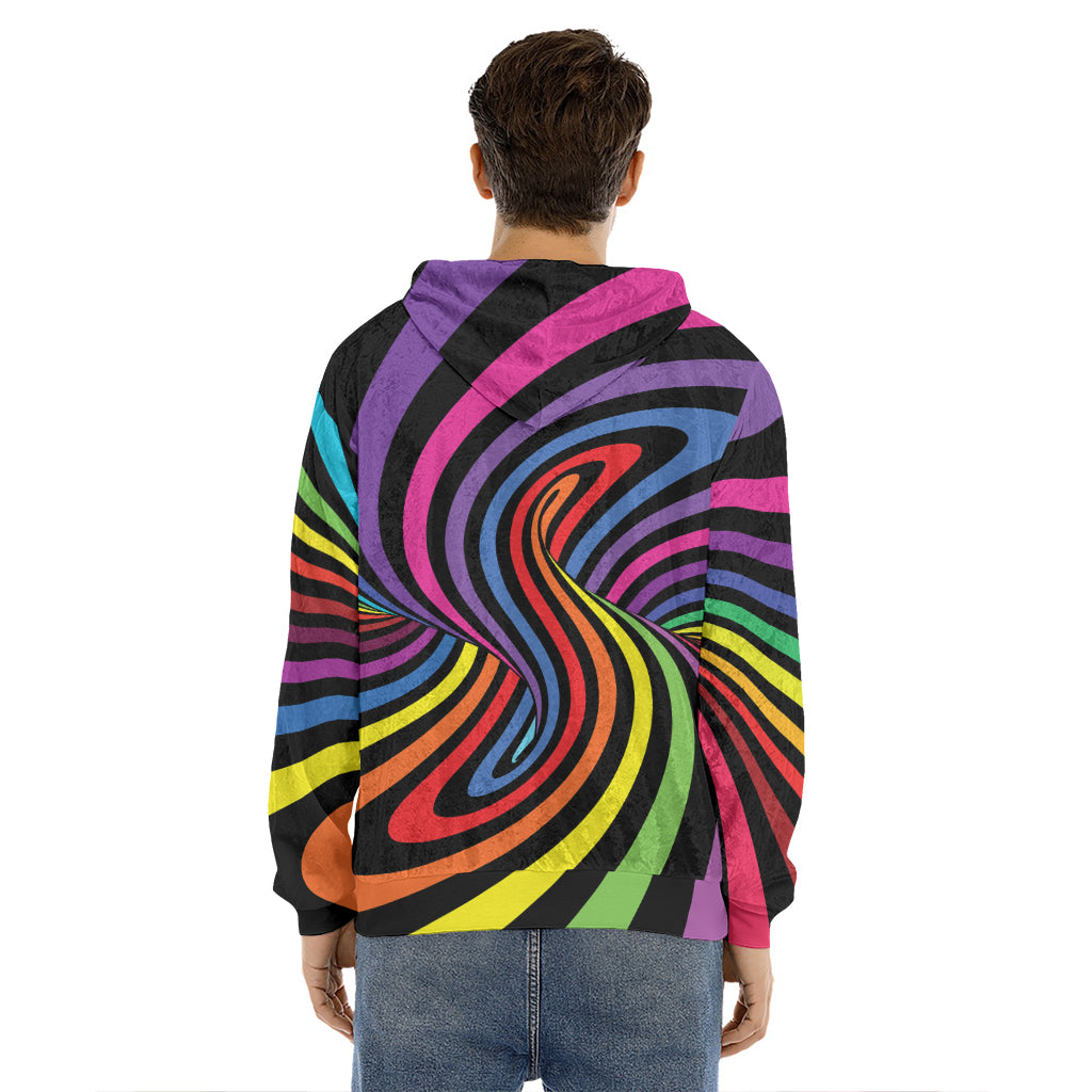 Rainbow Torus Psychedelic Print Men's Velvet Pullover Hoodie
