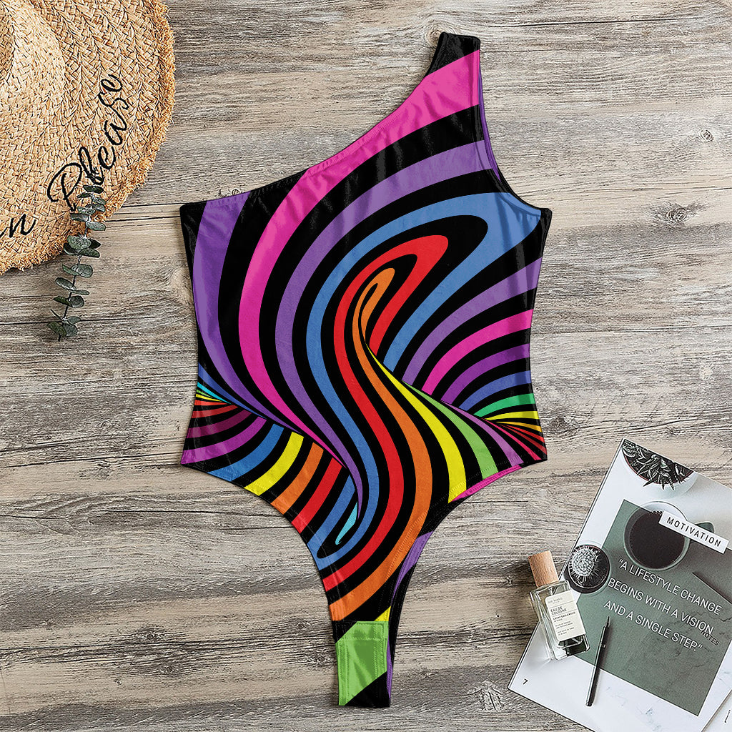Rainbow Torus Psychedelic Print One Shoulder Bodysuit