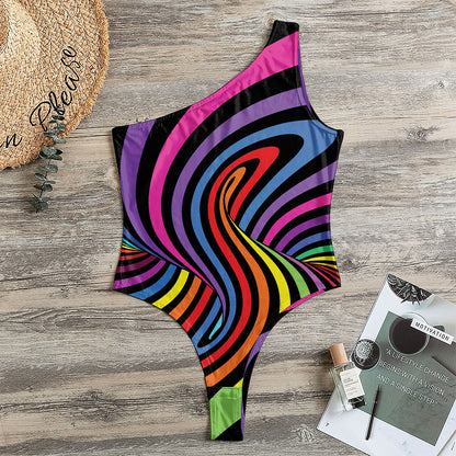 Rainbow Torus Psychedelic Print One Shoulder Bodysuit