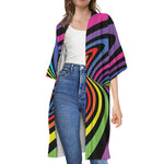 Rainbow Torus Psychedelic Print Open Front Beach Cover Up