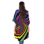 Rainbow Torus Psychedelic Print Open Front Beach Cover Up