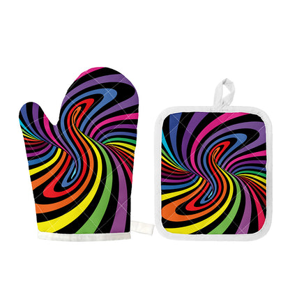 Rainbow Torus Psychedelic Print Oven Mitt And Pot Holder Set