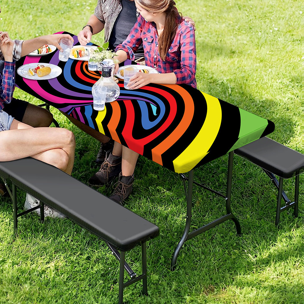 Rainbow Torus Psychedelic Print Picnic Table Cover