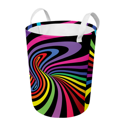 Rainbow Torus Psychedelic Print Round Laundry Basket