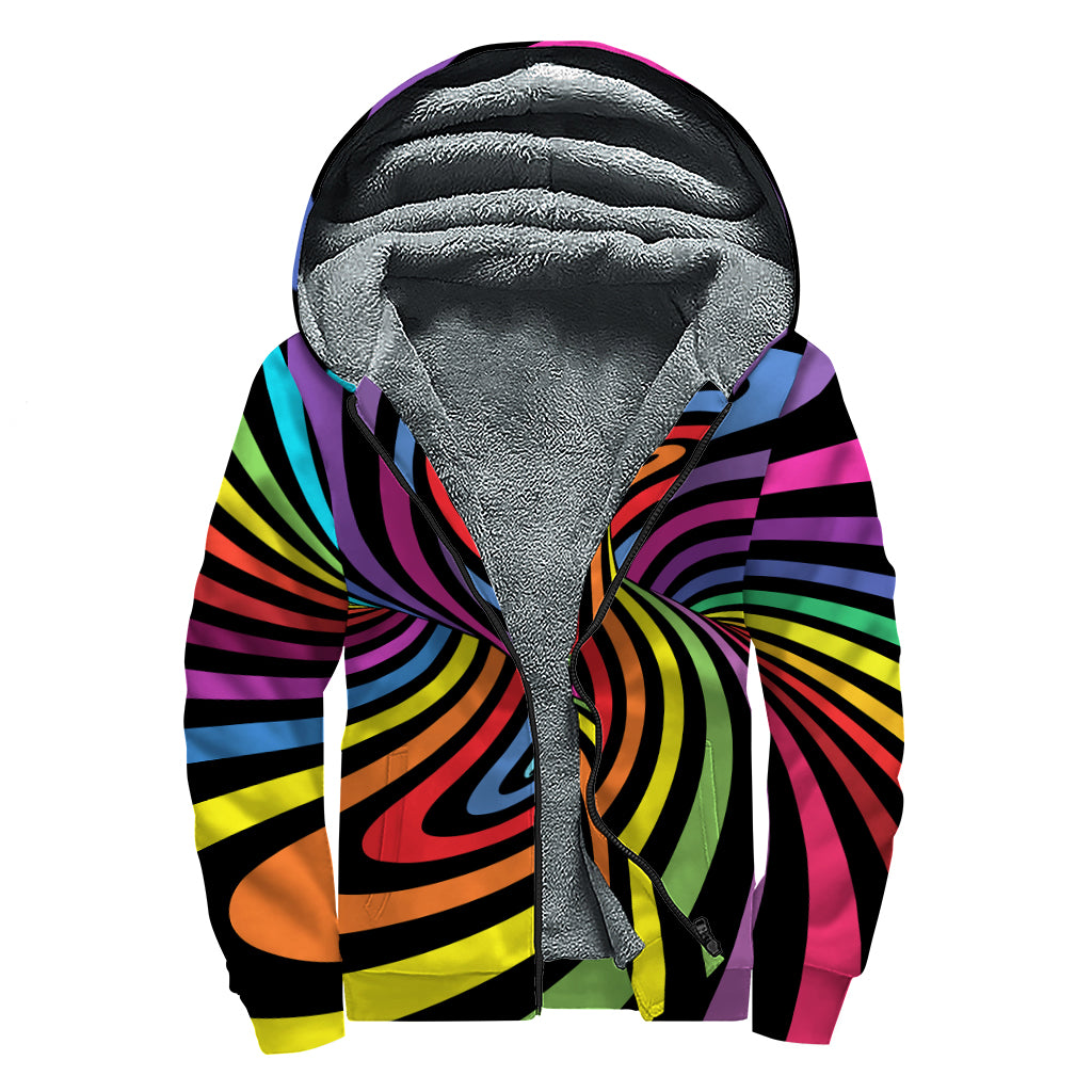 Rainbow Torus Psychedelic Print Sherpa Lined Zip Up Hoodie