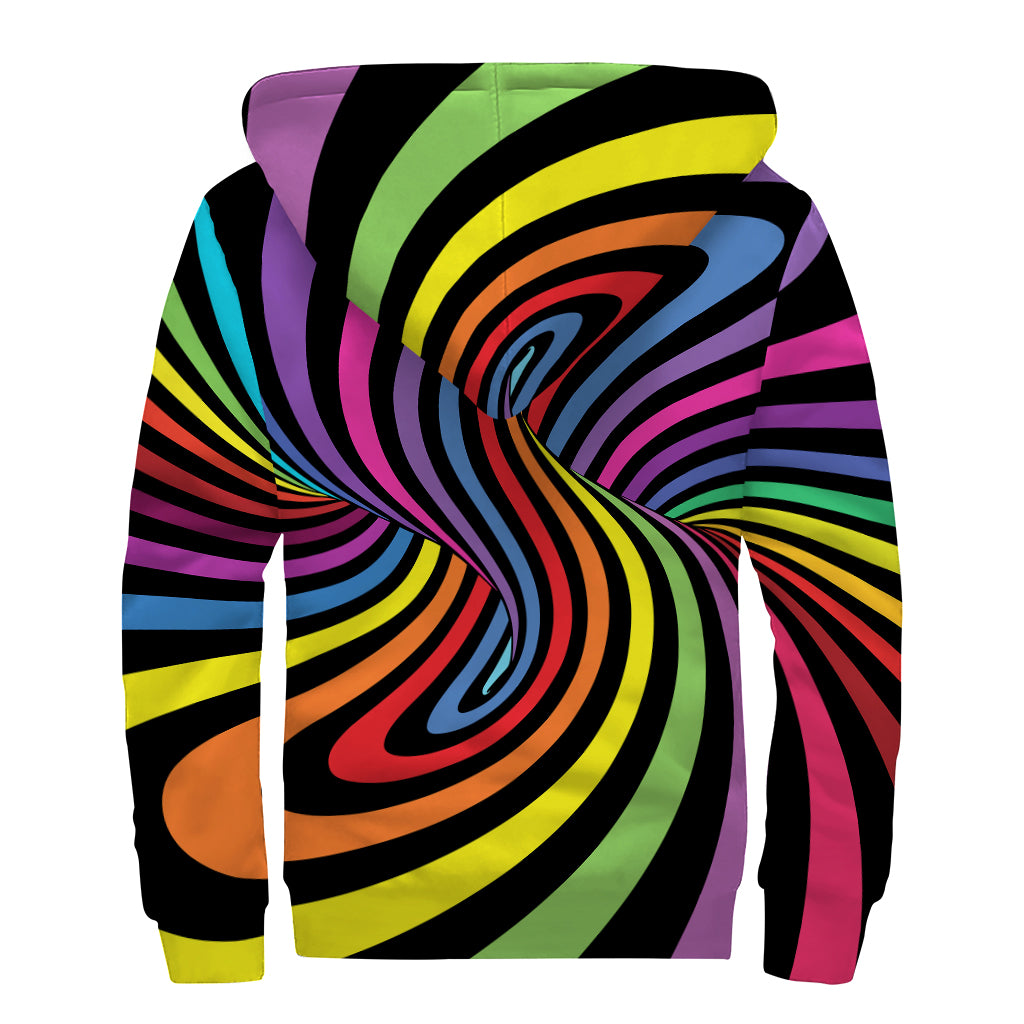 Rainbow Torus Psychedelic Print Sherpa Lined Zip Up Hoodie