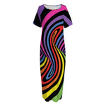Rainbow Torus Psychedelic Print Short Sleeve Long Nightdress