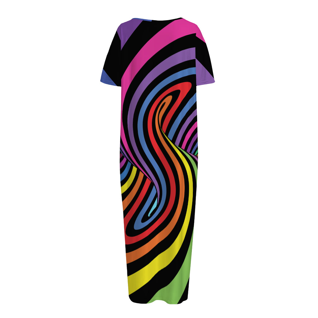 Rainbow Torus Psychedelic Print Short Sleeve Long Nightdress