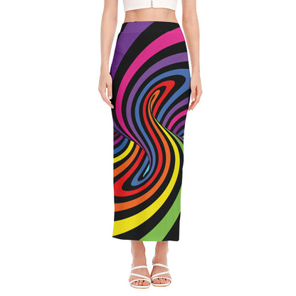Rainbow Torus Psychedelic Print Side Slit Maxi Skirt