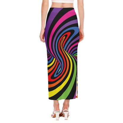 Rainbow Torus Psychedelic Print Side Slit Maxi Skirt