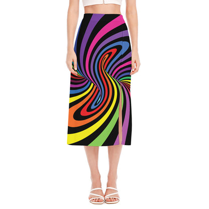 Rainbow Torus Psychedelic Print Side Slit Midi Skirt