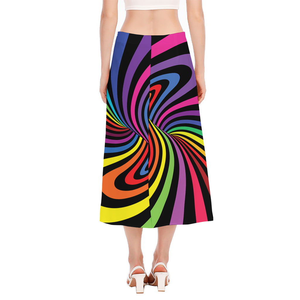 Rainbow Torus Psychedelic Print Side Slit Midi Skirt