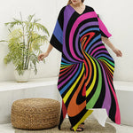 Rainbow Torus Psychedelic Print Silk V-Neck Kaftan Dress