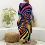 Rainbow Torus Psychedelic Print Silk V-Neck Kaftan Dress