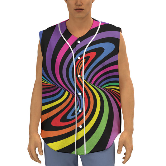 Rainbow Torus Psychedelic Print Sleeveless Baseball Jersey