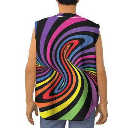 Rainbow Torus Psychedelic Print Sleeveless Baseball Jersey