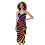 Rainbow Torus Psychedelic Print Slim Fit Midi Cami Dress