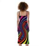 Rainbow Torus Psychedelic Print Slim Fit Midi Cami Dress