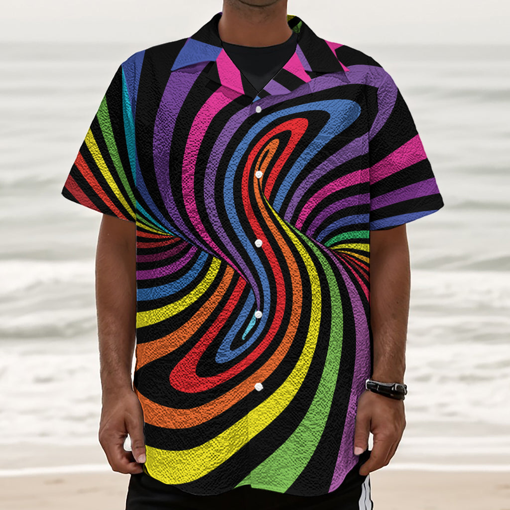 Rainbow Torus Psychedelic Print Textured Short Sleeve Shirt