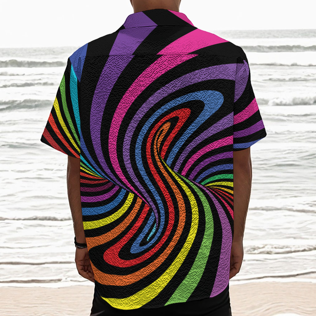 Rainbow Torus Psychedelic Print Textured Short Sleeve Shirt
