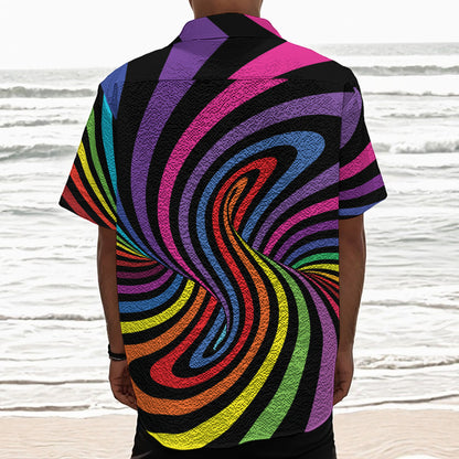 Rainbow Torus Psychedelic Print Textured Short Sleeve Shirt