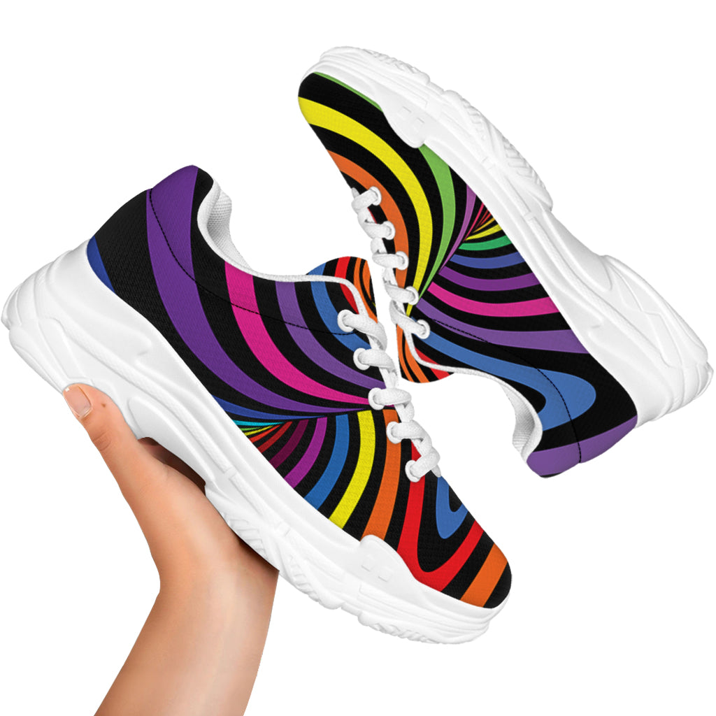 Rainbow Torus Psychedelic Print White Chunky Shoes