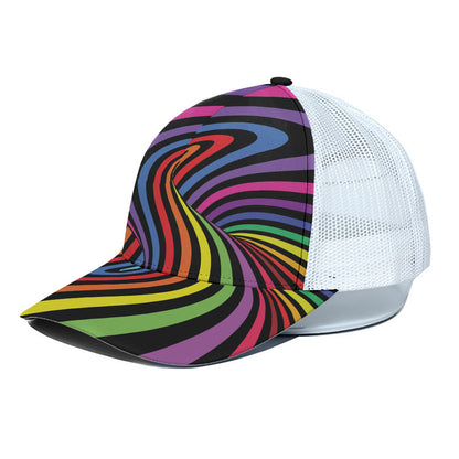 Rainbow Torus Psychedelic Print White Mesh Trucker Cap