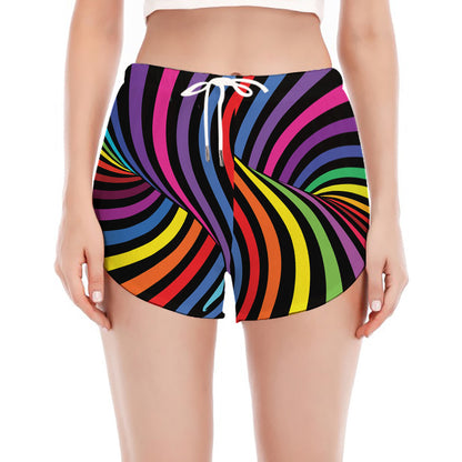 Rainbow Torus Psychedelic Print Women's Split Running Shorts