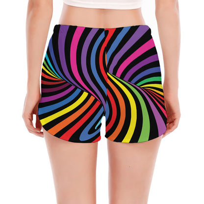 Rainbow Torus Psychedelic Print Women's Split Running Shorts