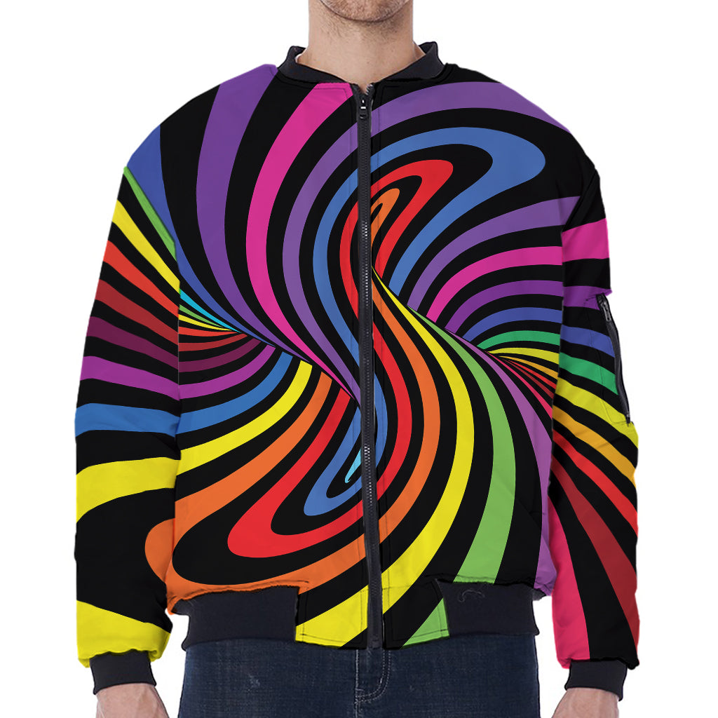 Rainbow Torus Psychedelic Print Zip Sleeve Bomber Jacket