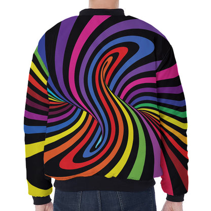 Rainbow Torus Psychedelic Print Zip Sleeve Bomber Jacket