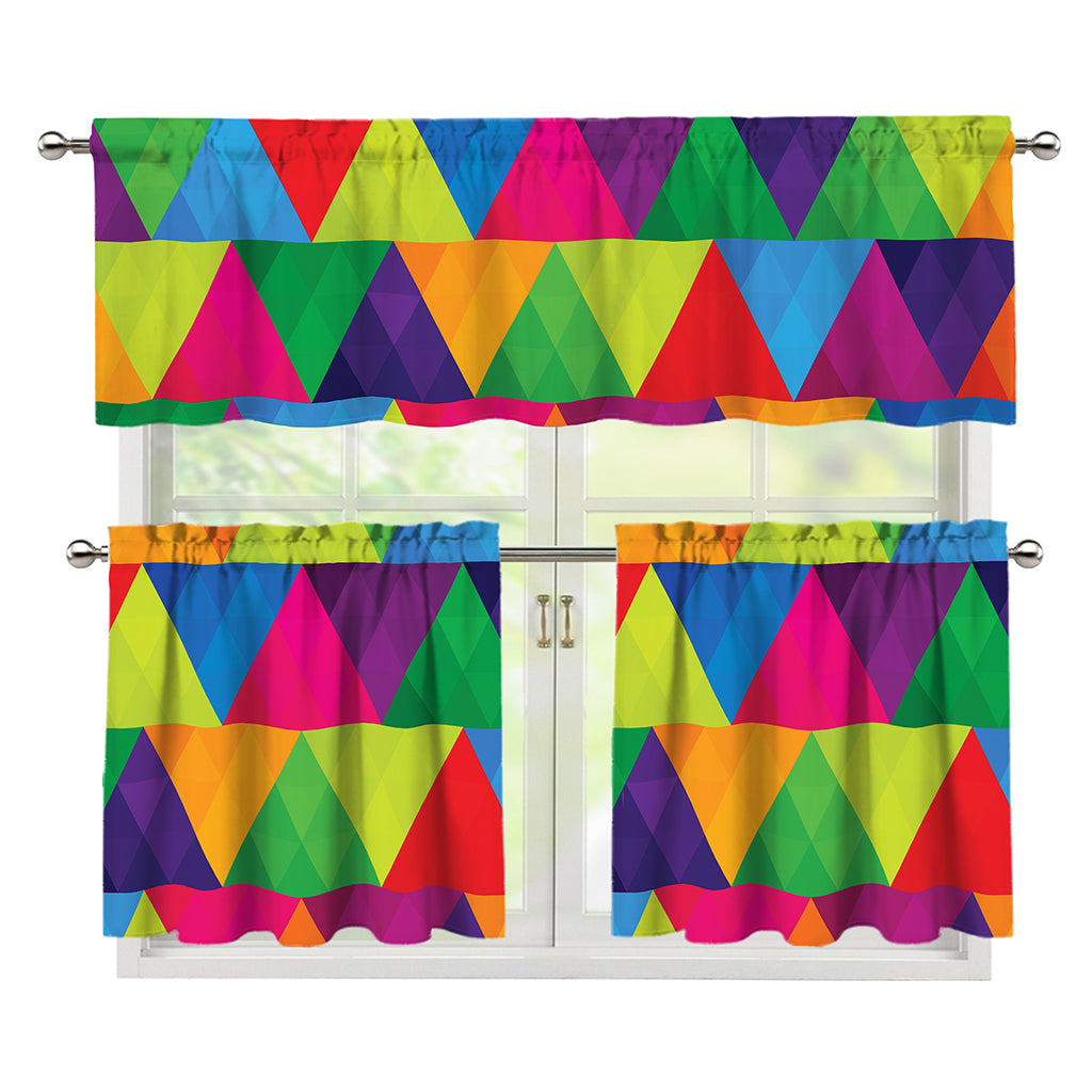 Rainbow Triangles Pattern Print 3 Piece Kitchen Curtains