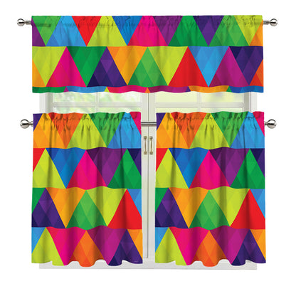 Rainbow Triangles Pattern Print 3 Piece Kitchen Curtains