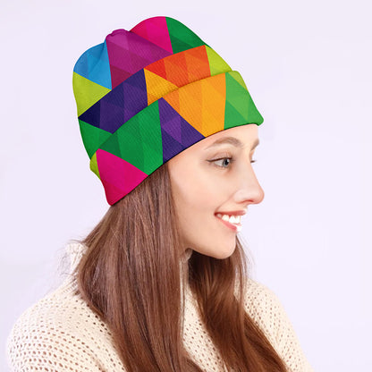 Rainbow Triangles Pattern Print Beanie