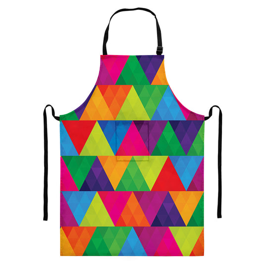 Rainbow Triangles Pattern Print Bib Apron With Pocket